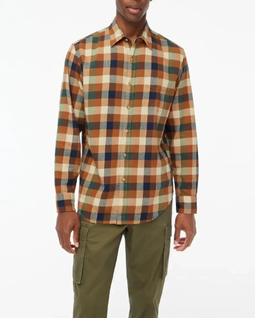 J.CREW Mens Slim Fit Flannel Shirt Large Brown Natural BU177 NWOT